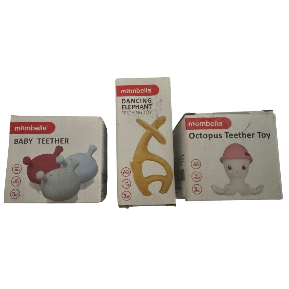 Mombella Baby Teether Toy Bundle Dancing Elephant Octopus Silicone BPA Free 3M+
